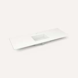 Quartz Stone Vanity Top, 61" x 3/4" x 22", Center Undercounter Sink, Quartz White, Single Hole