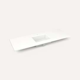 Quartz Stone Vanity Top, 61" x 3/4" x 22", Center Undercounter Sink, White Zeus Extreme, Single Hole