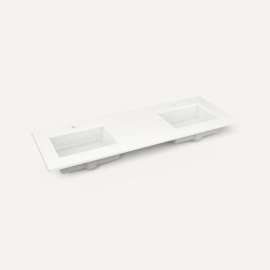 Quartz Stone Vanity Top, 61" x 3/4" x 22", Double Undercounter Sink, Quartz White, Single Hole