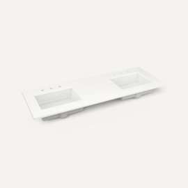 Quartz Stone Vanity Top, 61" x 3/4" x 22", Double Undercounter Sink, Quartz White, Three Hole