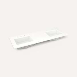 Quartz Stone Vanity Top, 61" x 3/4" x 22", Double Undercounter Sink, White Zeus Extreme, Three Hole