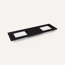 Quartz Stone Vanity Top, 73" x 3/4" x 22", Double Undercounter Sink, Lava Black, Three Hole