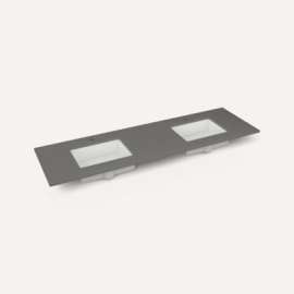 Quartz Stone Vanity Top, 73" x 3/4" x 22", Double Undercounter Sink, Stone Gray, Single Hole