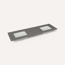 Quartz Stone Vanity Top, 73" x 3/4" x 22", Double Undercounter Sink, Stone Gray, Single Hole