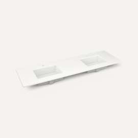 Quartz Stone Vanity Top, 73" x 3/4" x 22", Double Undercounter Sink, Quartz White, Single Hole