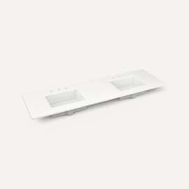 Quartz Stone Vanity Top, 73" x 3/4" x 22", Double Undercounter Sink, Quartz White, Three Hole