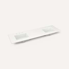 Quartz Stone Vanity Top, 73" x 3/4" x 22", Double Undercounter Sink, Quartz White, Three Hole