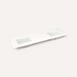 Quartz Stone Vanity Top, 73" x 3/4" x 22", Double Undercounter Sink, White Zeus Extreme, Single Hole