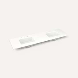 Quartz Stone Vanity Top, 73" x 3/4" x 22", Double Undercounter Sink, White Zeus Extreme, Three Hole