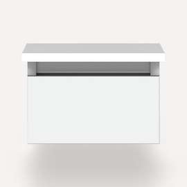 Cartesian Modular Vanity, 12" x 7-1/2" x 21", Matte White, Full Drawer, Selectable Night Light, 2700K/4000K Temperature (Warm/Cool Light)