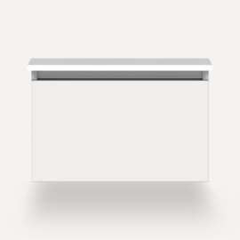 Cartesian Modular Vanity, 24" x 15" x 21", Satin White, Full Drawer, Selectable Night Light, 2700K/4000K Temperature (Warm/Cool Light)