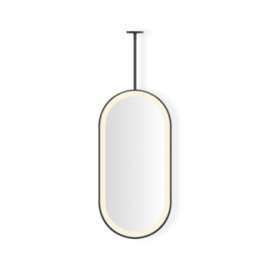 Hanging Pill Framed Mirror, 20" x 40" x 1-7/8", Matte Black, Perimeter Light Pattern, Warm White (3000K), Dimmable