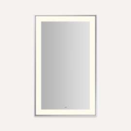 Sculpt Lighted Mirror, 25" x 41" x 2-1/4", Slim Museum Frame, Chrome, Perimeter Light Pattern, Warm White (3000K), Dimmable, Defogger