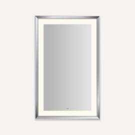 Sculpt Lighted Mirror, 27" x 43" x 2-5/16", Chamfer Museum Frame, Chrome, Perimeter Light Pattern, Warm White (3000K), Dimmable, Defogger, Title 24 Compliant