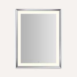 Sculpt Lighted Mirror, 33" x 43" x 2-5/16", Chamfer Museum Frame, Chrome, Perimeter Light Pattern, Warm White (3000K), Dimmable, Defogger, Title 24 Compliant