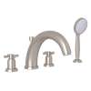 4-Hole Deck Mount Modified C-Spout Bathtub Filler with Cross Handle Handshower in Satin Nickel