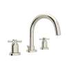 3-Hole Tubular C-Spout Widespread Lavatory Faucet with Cross Handle in Polished Nickel