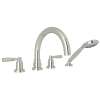 4-Hole Deck Mount Tubular C-Spout Bathtub Filler with Metal Lever Handshower in Polished Nickel