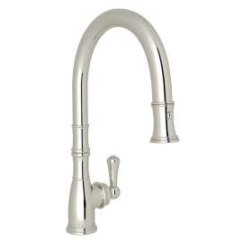 Georgian Era Traditional Pulldown Kitchen Faucet With Metal Lever Handle In Polished Nickel