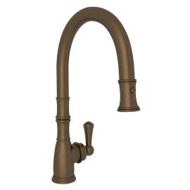 Georgian Era Traditional Pulldown Kitchen Faucet With Metal Lever Handle In English Bronze