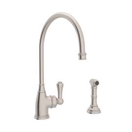 Perrin and Rowe U.4702STN-2 Kitchen Faucet and Metal Lever Handle in Satin Nickel