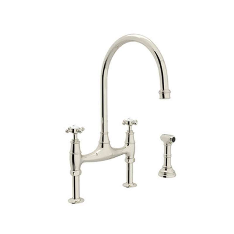 Rohl Perrin And Rowe High Arc Bridge Kitchen Faucet Polished Nickel