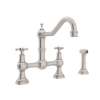 Bridge Kitchen Faucet and Metal Cross Handles in Satin Nickel
