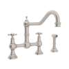 Perrin and Rowe U.4763X-STN-2 Bridge Kitchen Faucet and Metal Cross Handles in Satin Nickel