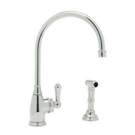 Georgian Era Single Lever Single Hole Kitchen Faucet With Sidespray In Unlacquered Brass