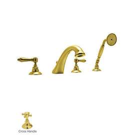 Roman Tub Faucet and Single Function Hand Shower in Inca Brass
