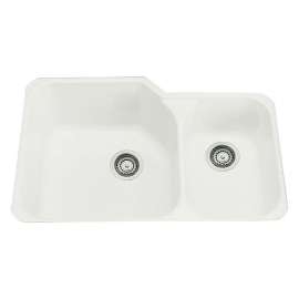 33in Double Basin Undermount Fireclay Kitchen Sink in Biscuit