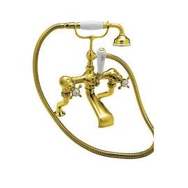 Deck Mount Exposed Tub Filler Faucet in English Gold