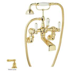 Wall Mount Exposed Tub Filler Faucet in English Gold
