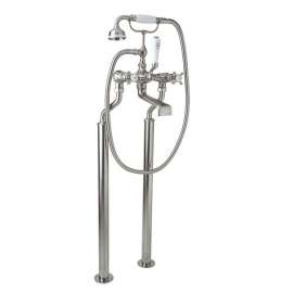 Floor Mount Tub Filler Faucet in Satin Nickel