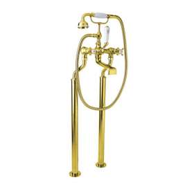 Floor Mount Tub Filler Faucet in English Gold