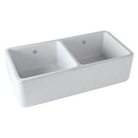 37in Handcrafted, Double-Basin, Fireclay, Apron-Front Farmhouse Kitchen Sink in White