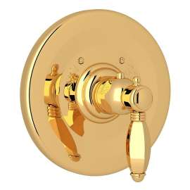 Thermostatic Trim Plate with Hex Metal Lever and without Volume Control in Italian Brass