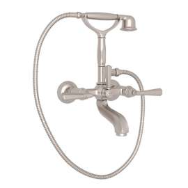 Exposed Tub Set with Metal Lever Handshower in Satin Nickel