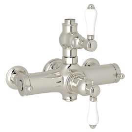 Italian Bath Exposed Thermostatic Valve with White Porcelain Lever in Polished Nickel