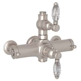 Italian Bath Exposed Thermostatic Valve with Crystal Lever in Satin Nickel