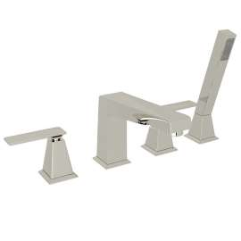 Vincent A1004LVPN 4-Hole Deck Mount Tub Filler with Metal Lever Handshower in Polished Nickel
