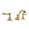 C-Spout Widespread Lavatory Faucet with Metal Lever Pop-Up in Italian Brass