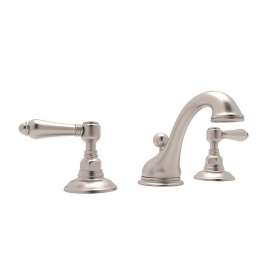 C-Spout Widespread Lavatory Faucet with Metal Lever Pop-Up in Satin Nickel