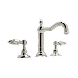 Column Spout Widespread Lavatory Faucet with Crystal Levers Pop-Up in Polished Nickel