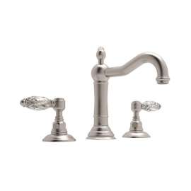 Column Spout Widespread Lavatory Faucet with Crystal Levers Pop-Up in Satin Nickel
