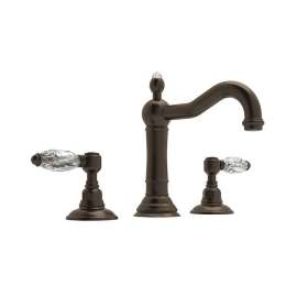 Column Spout Widespread Lavatory Faucet with Crystal Levers Pop-Up in Tuscan Brass
