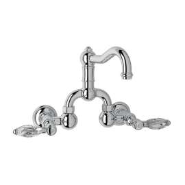 Wall Mount Bridge Lavatory Faucet with Crystal Levers Pop-Up and Column Spout