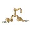 Wall Mount Bridge Lavatory Faucet with Crystal Levers Pop-Up and Column Spout in Italian Brass