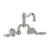 Wall Mount Bridge Lavatory Faucet with Crystal Levers Pop-Up and Column Spout in Polished Nickel