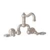 Wall Mount Bridge Lavatory Faucet with Crystal Levers Pop-Up and Column Spout in Satin Nickel